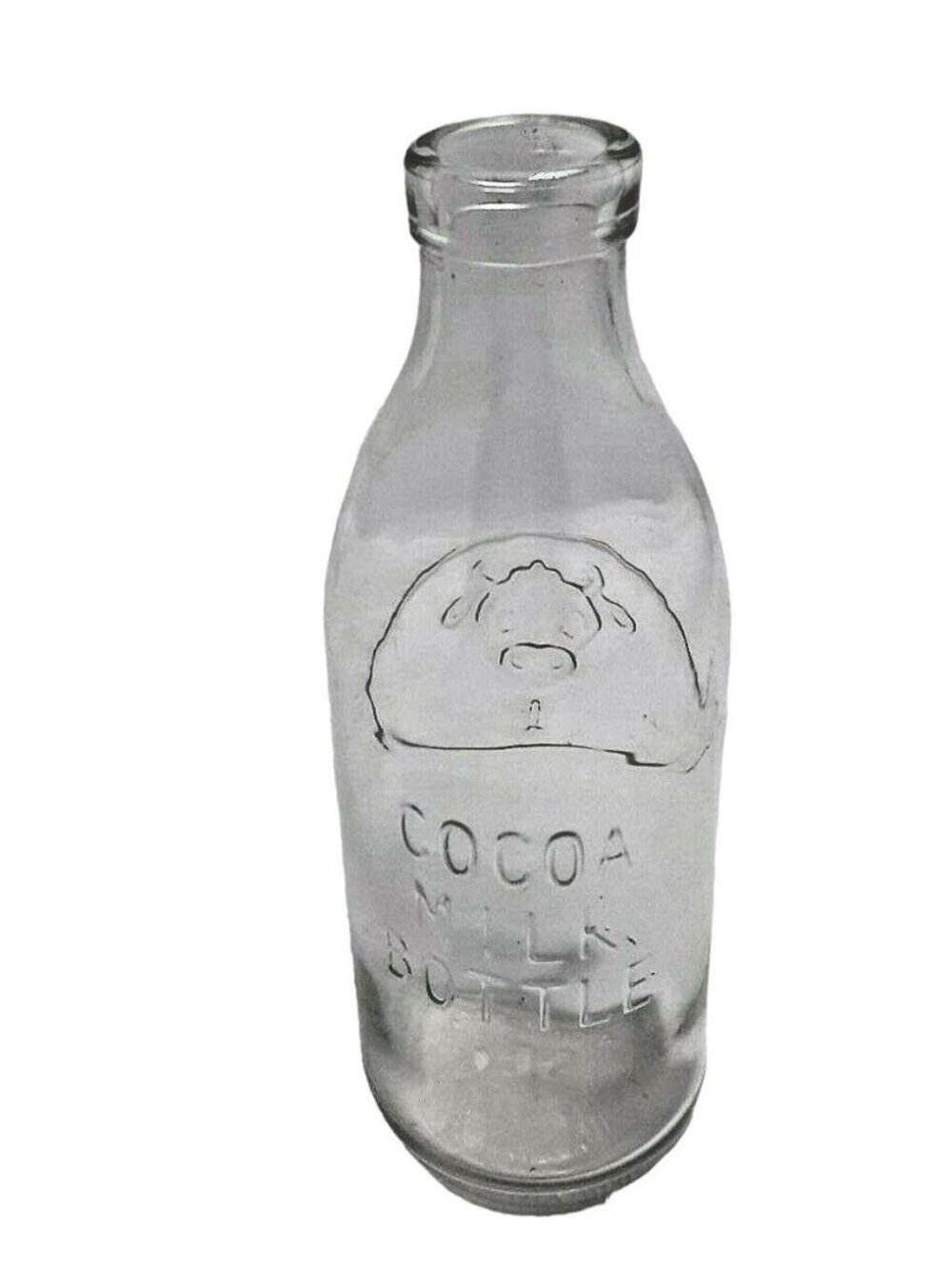 SEI Cocoa Milk Bottle Embossed Cow Face Farmhouse Décor 1 Quart clear Glass